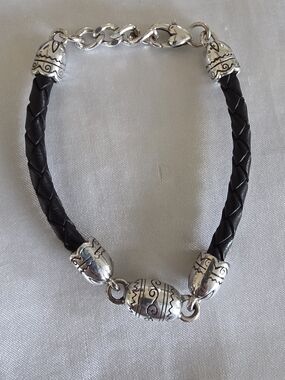 Brighton Black Braided Leather Bracelet with Silver Accents